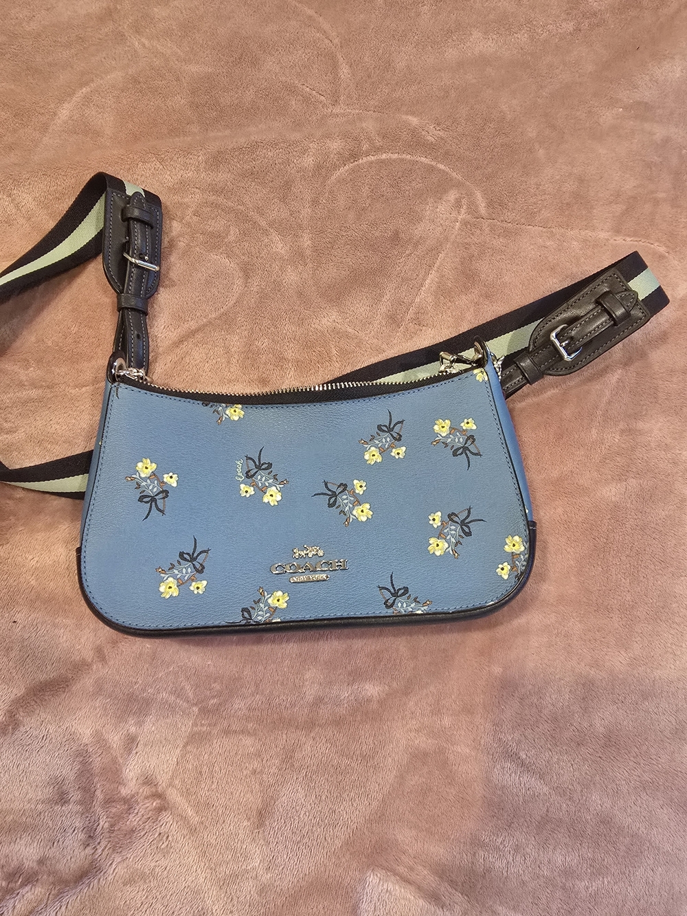 Coach Blue Floral Printed Leather Crossbody